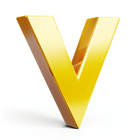 matte gold letter V isolated on white backgroundの素材