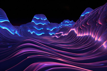 Futuristic technology wave background with glowing lines.の素材