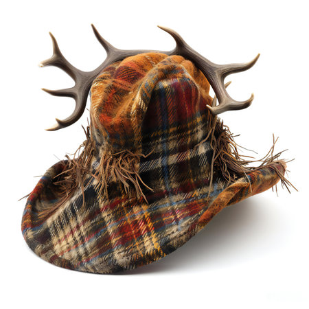Brown hat with antlers isolated on white background.の素材