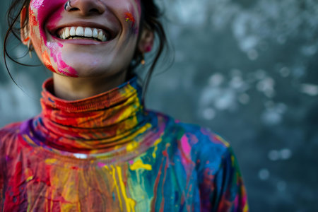 Portrait of a beautiful girl with painted face, close-upの素材