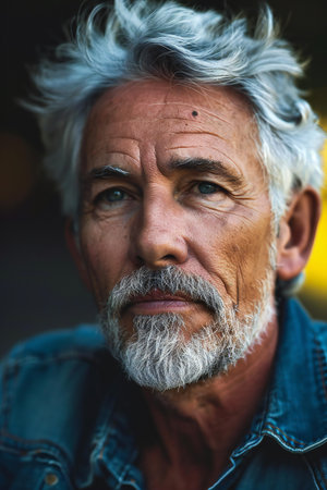 Portrait of an old man with gray hair and a beard.の素材