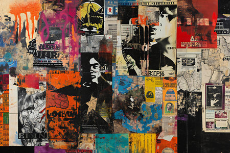 Old posters on the wall in Prague, Czech Republicの素材