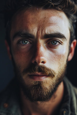 Portrait of a handsome man with a beard and mustache. Men's beauty, fashion.の素材