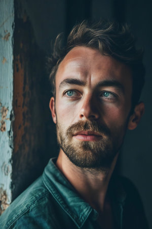 Portrait of a handsome young man with a beard. Men's beauty, fashion.の素材