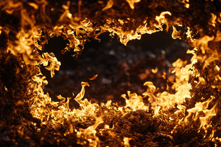 Fire flames on black background, abstract blaze fire flame texture for backgroundの素材