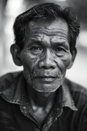 Portrait of an old indian man in black and white.の素材