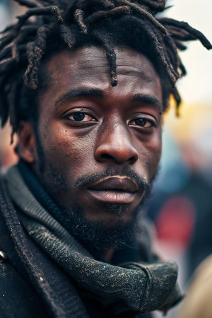 Unidentified Togolese man with dreadlocks at the Lome central market. Togo people suffer of poverty due to the bad economyの素材