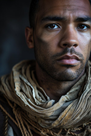 Portrait of a handsome Indian man wearing a scarf and looking awayの素材