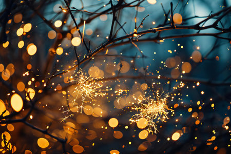 Christmas and New Year background with bokeh lights and sparklersの素材