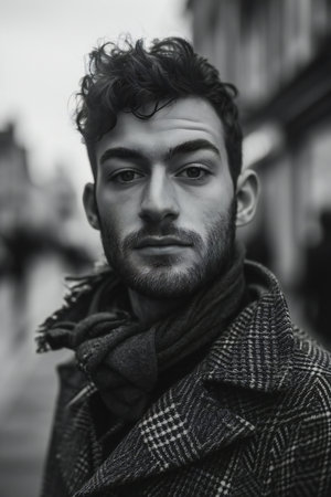 Portrait of a handsome man in the city. Men's beauty, fashion.の素材