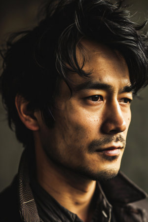 Portrait of a handsome young asian man with black hair.の素材