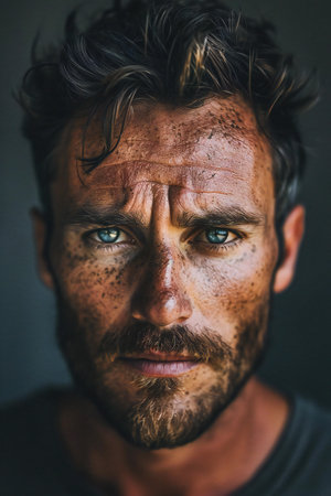 Portrait of a man with a beard and mustache. Close up.の素材