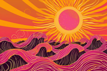 Sunset over the sea with waves.の素材