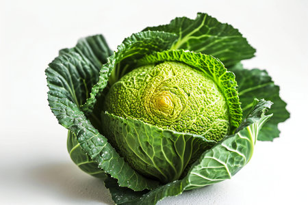 Savoy cabbage isolated on white background. Close up. Studio shot.の素材