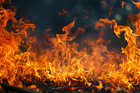 Fire flames on black background. Abstract blaze fire flame texture background.の素材