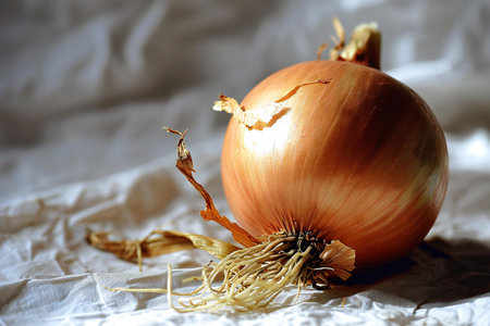 Onion on a white background, close-up, selective focusの素材