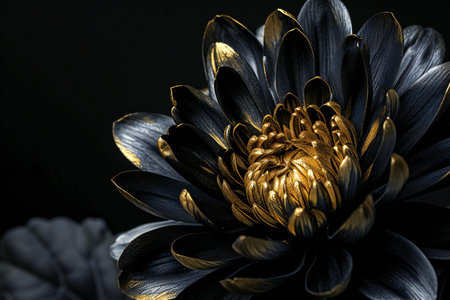 Beautiful black chrysanthemum flower on black background.の素材