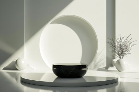 Minimal scene with round podium and vase.の素材