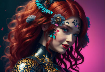 Portrait of a beautiful red-haired gothic girl with fantasy make-up.の素材