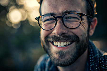 Portrait of a handsome bearded hipster man with glasses and beardの素材