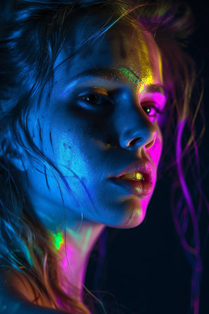 Fashion art portrait of a beautiful girl with creative make-upの素材