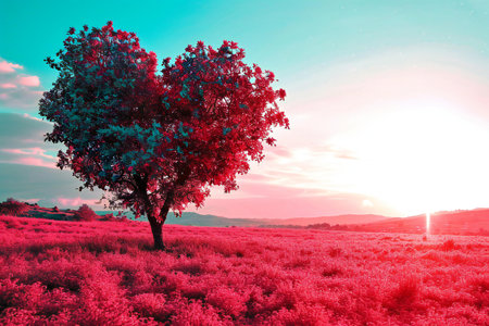 Tree in the field at sunset.の素材