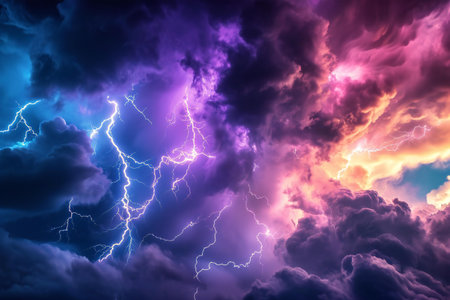 Lightning in the night sky. Abstract background.の素材