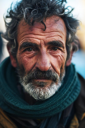Portrait of an old man with a beard on the street.の素材