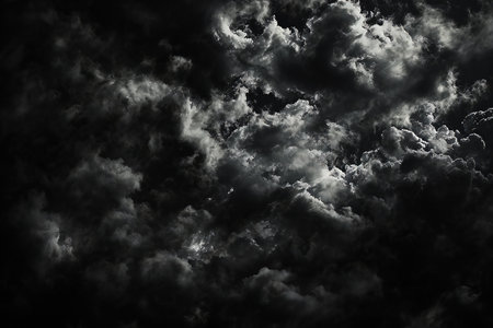 Dark storm clouds. Dramatic black and white cloudscape.の素材