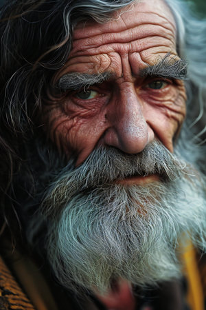 Portrait of a sad old man with a long gray beard.の素材