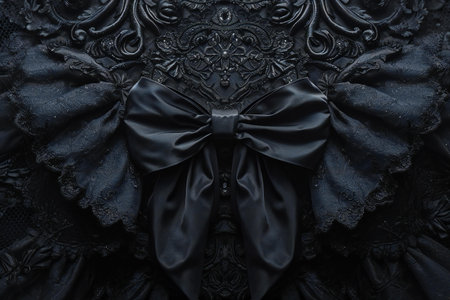 Black satin bow tie on a black background. Close up.の素材