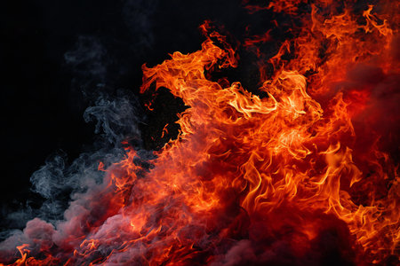 Fire flames on black background with copy space for text or image.の素材