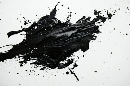 Black paint splashes isolated on white background. Abstract background for design.の素材
