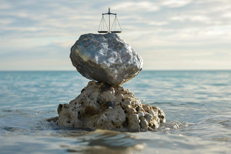 Sailboat on a stone in the sea.の素材