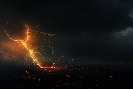 Lightning strike on dark background. Thunderstorm. Lighting effect.の素材
