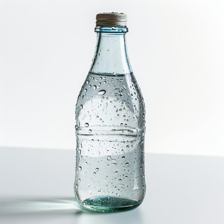 bottle of water on a white background, closeup of photoの素材