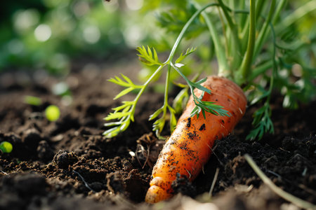 Fresh organic carrots growing in the garden. Selective focus. nature.の素材