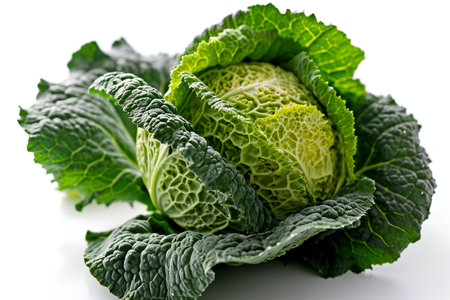 Fresh savoy cabbage isolated on white background. Close up. Selective focus.の素材
