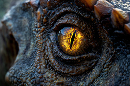 Close-up of the eye of a dinosaur in the wild.の素材