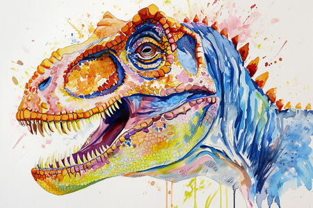 Watercolor illustration of a dinosaur Tyrannosaurus Rex on a white backgroundの素材