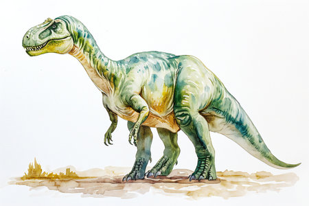 Watercolor illustration of a dinosaur in the style of engravingの素材