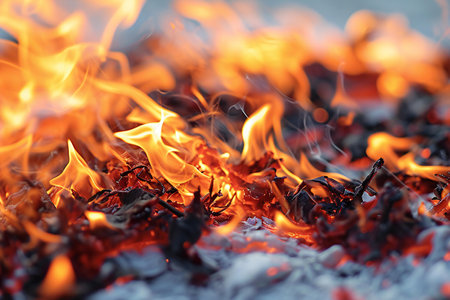 Burning coals in the fireplace close-up. Abstract backgroundの素材