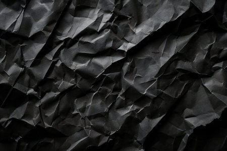 Black creased crumpled paper background grunge texture backdrop.の素材