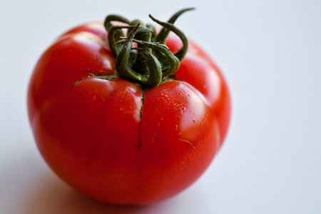 Tomato on a white background. Close-up, selective focus.の素材