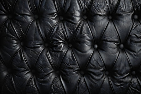 Black leather texture background. Close up of black leather upholstery sofaの素材