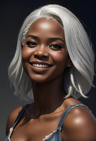 Portrait of a beautiful young african american woman with white hairの素材