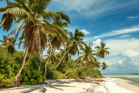 Tropical beach with palm trees at Seychelles, Maheの素材