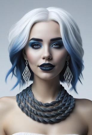 Fashion portrait of young beautiful woman with blue hair and professional makeup.の素材