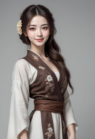 beautiful asian woman in japanese kimono dressの素材