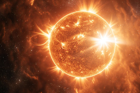 Solar System - Sun on planet. Solar system is a system of millions or thousands of stars in the universe.の素材
